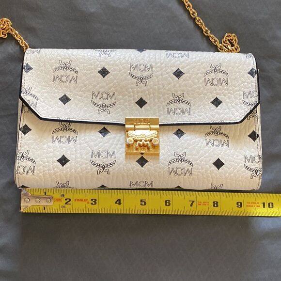 MCM Women’s White All Over Logo Print Shoulder Bag - Picture 12 of 14